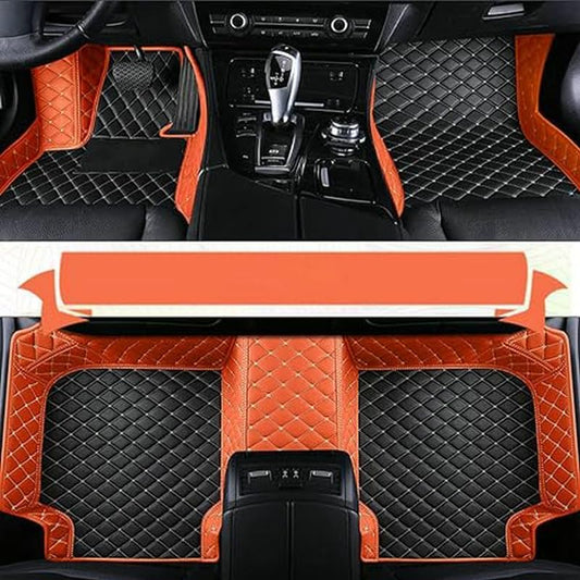 TAHALICustom Colors Car Floor Mats Black Pink for 99.9% Sedan SUV Sports， All-Weather Liners Car Floor mat，Luxury Leather Automotive Floor Mats (Black Orange Mats,3D Floor Mats)