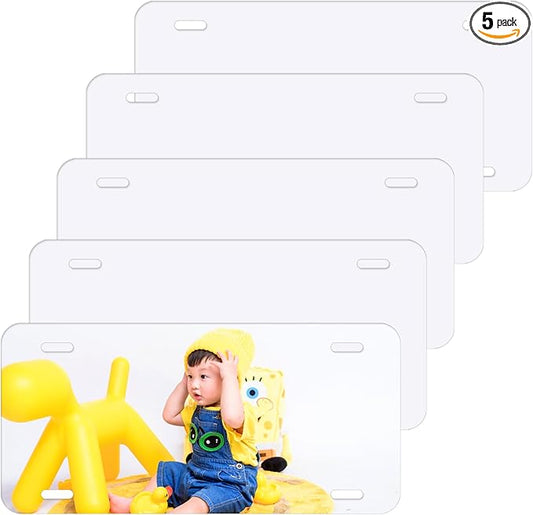5 Pack Sublimation License Plate Blank Aluminium White Front License Plate Tag Car Automotive for Sublimation DIY Custom