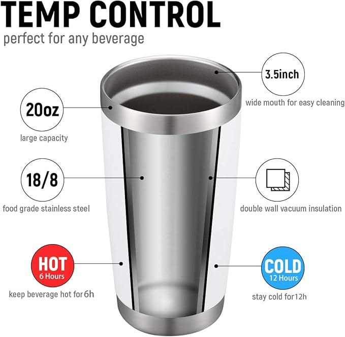COMOOO 20oz White Tumbler Double Wall Vacuum Insulated Coffee Travel Mug Stainless Steel Tumbler Bulk with Lid and Straw Powder Coated Insulated Coffee Cup for Cold & Hot Drinks (White, 6 Pack)