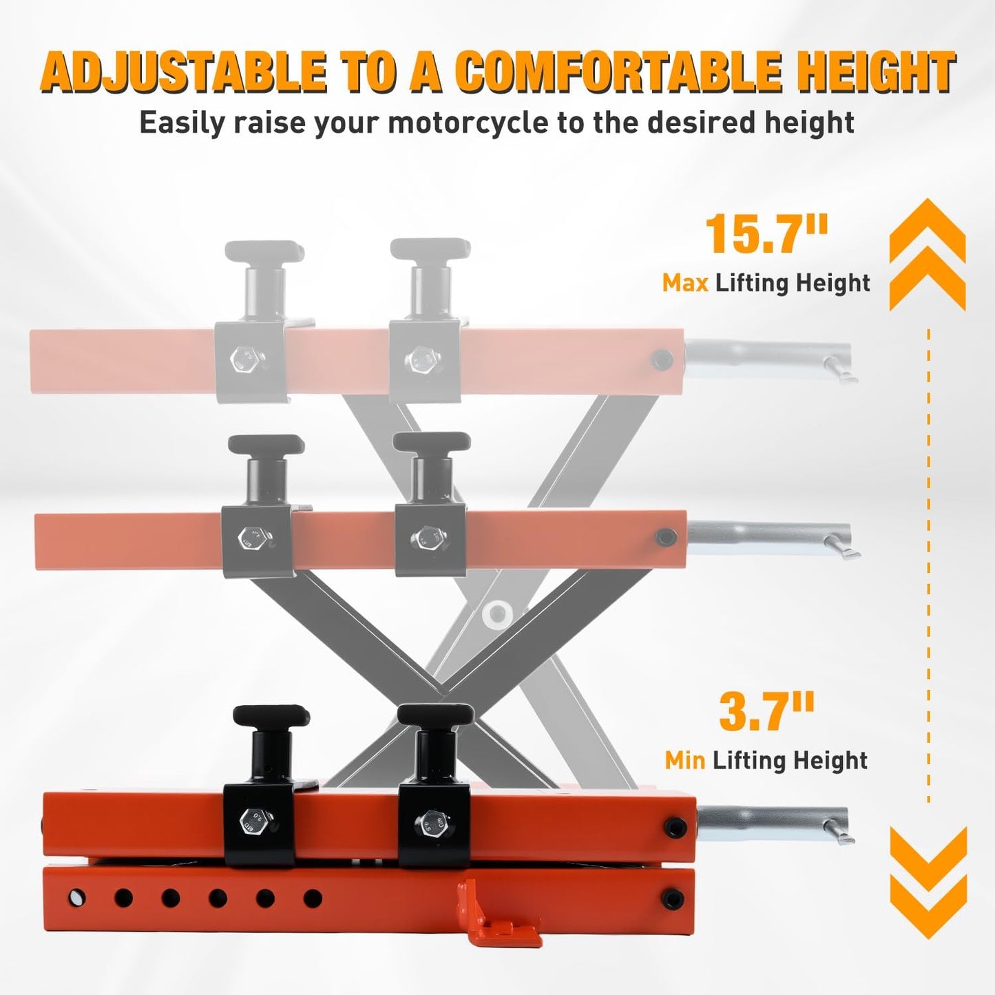 Nilight Motorcycle Lift 1100 LBS ATV Scissor Jacks with Saddle Safety Pin Crank Handle 3.7"-15.7" Hoist Stand Heavy Duty Steel Lifter Jack for Motorcycles Dirt Bike Garage Storage Repair Tool, Orange