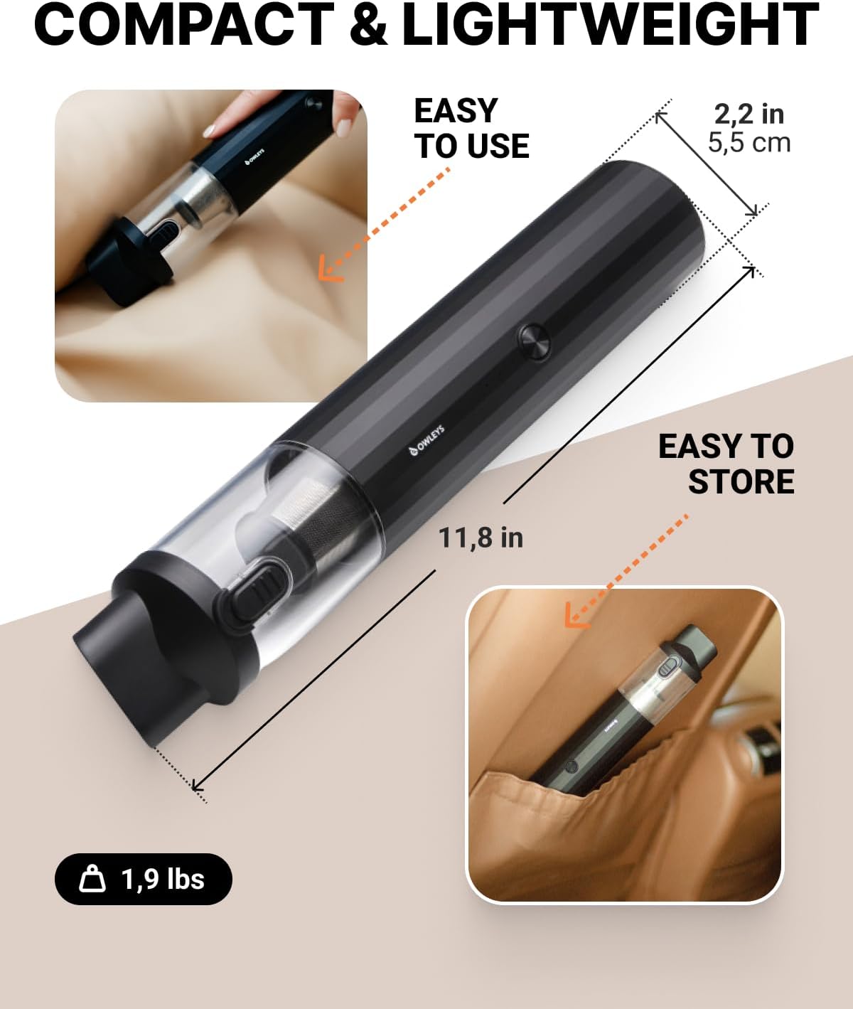 Portable Car Vacuum Cleaner (Hard Black)