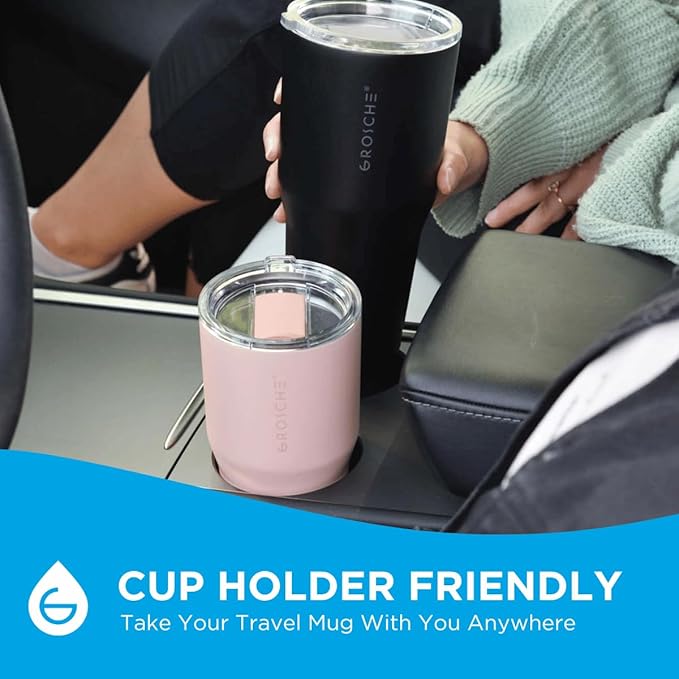 GROSCHE Yukon 30 oz Insulated Coffee Mug with Lid - Durable Travel Mug, Stainless Steel Tumblers, Vacuum Insulated Coffee Tumbler for Hot or Cold Beverages - PINK