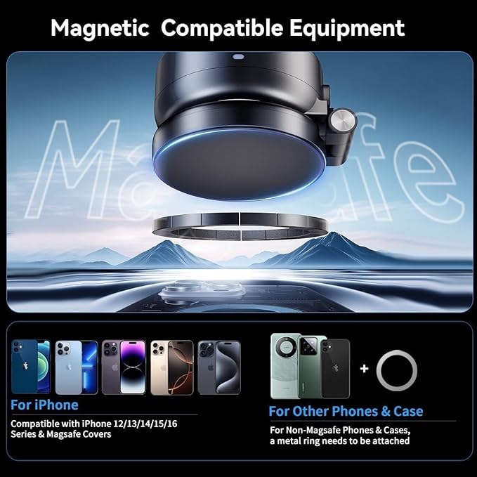 Electric Vacuum Magnetic Car Phone Mount,Vacuum Suction Car Phone Holder Hands-Free,Adjustable Foldable Magnetic Suction Cup Phone Mount,Strong Magnetic Car Mount for Smooth Surface(New-Black)