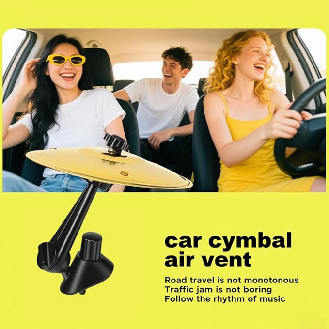 Car Cymbal Drum for Car Air Vent, Funny Musical Instruments Gadget for Music Lovers (Gold)