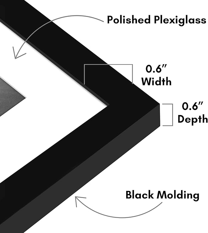 Americanflat 18x28 Picture Frame with Polished Plexiglass - Set of 5 - Use as 14x24 Frame with Mat or Display 18x28 Photo Without Mat - Galleria Collection - Picture Frames for Wall Display - Black