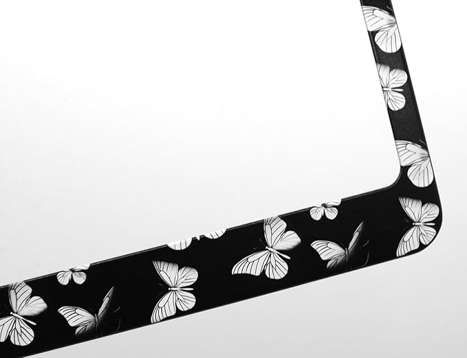 1pcs Monochrome Butterfly Mountain License Plate Frame for Women, Black White Butterflies Car Tag Frames Girly for Vehicle with Non Adhesive Electrostatic Sticker