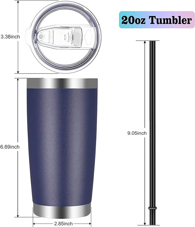 VEGOND 20oz Tumbler with Lid and Straw Stainless Steel Tumbler Cup Vacuum Insulated Double Wall Travel Coffee Mug Powder Coated Coffee Cup(Navy Blue 1 Pack)