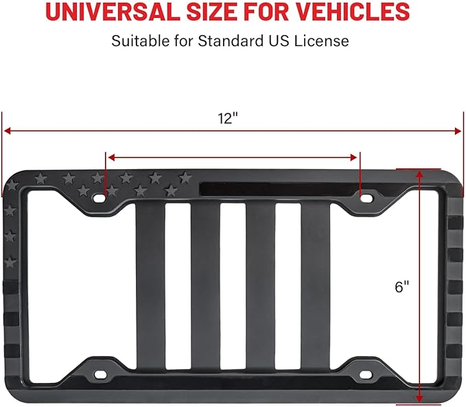 RED WOLF Silicone License Plate Frame American Flag Auto Tag, Subdued 3D Stars and Stripes USA Flag Front Rear License Plate Bracket Holder, Black Rattle Proof w/Mounting Accessories