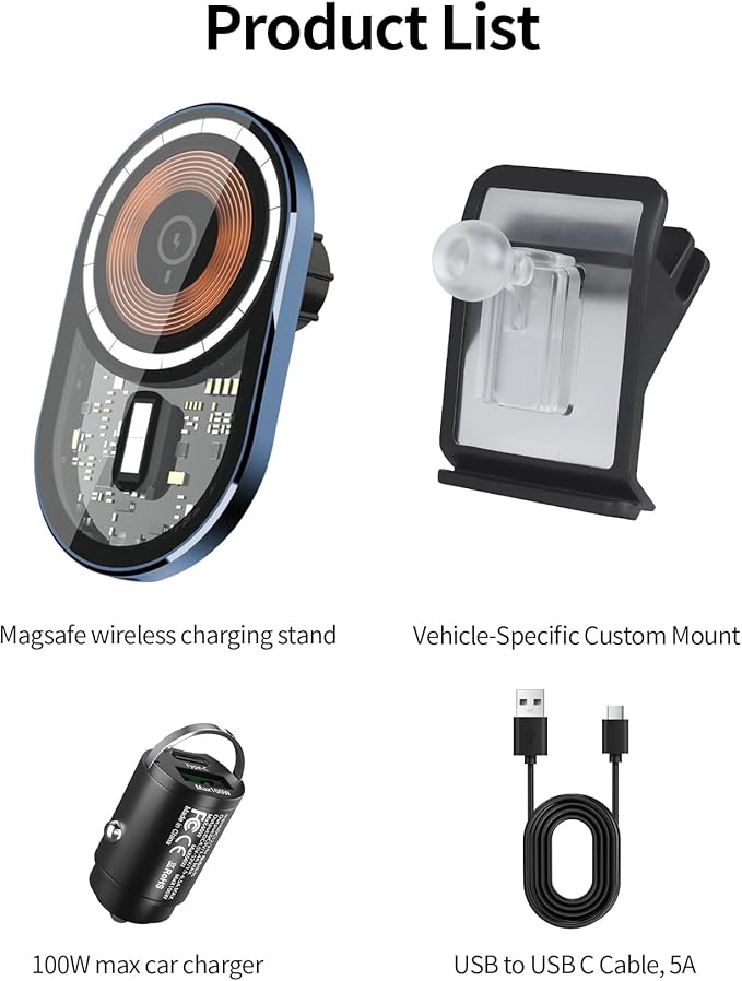 Wireless Charging car Phone Holder for Tesla Model 3 2018-2023 Tesla Model Y 2020-2024 Auto Accessories Navigation Bracket Interior Decoration Mobile Cell Phone Mount, 360° Rotation