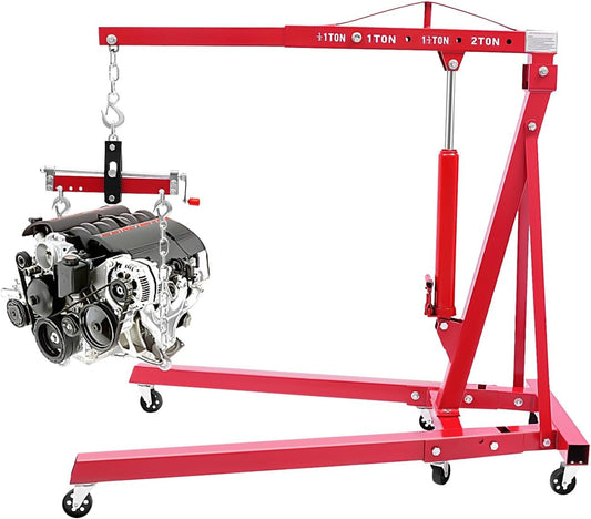 LOYALHEARTDY Engine Hoist with Lever, 2 Ton 4400 LBS Folding Cherry Picker Shop Crane Hoist Lift, Heavy Duty Hydraulic Engine Crane with 6 Casters, Engine Lift Hoist Lever for Engine Lifting Loading