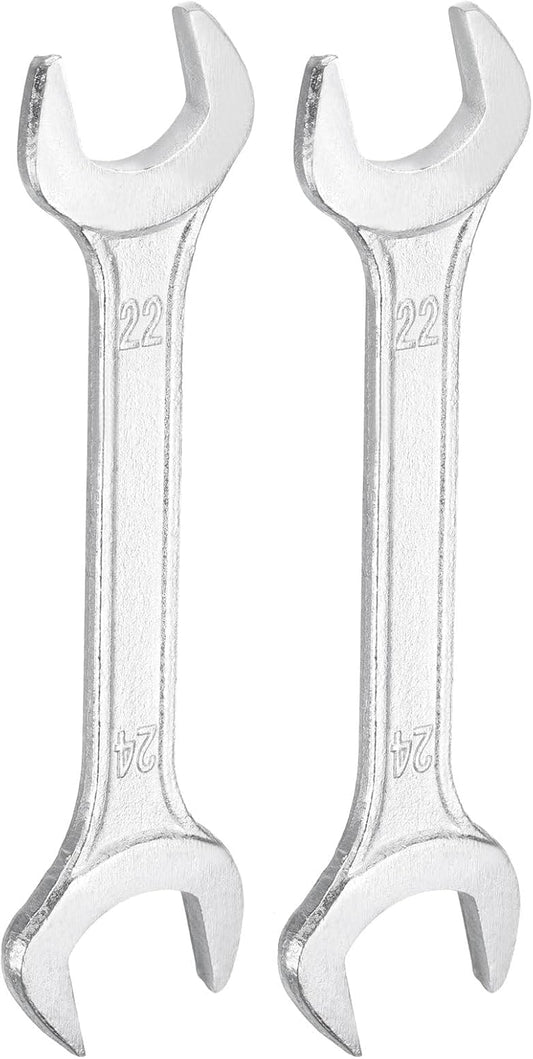 HARFINGTON 2pcs Double Open End Wrench 22mm x 24mm Metric 15 Degree Offset Angle Small Flat Head Wrench Galvanizing Open Ended Spanner for Automotive Repair Furniture Assembly
