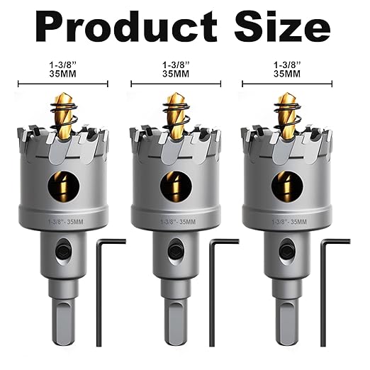 Metal Hole Saw 1/3/8" (35mm) 3Pcs Set Heavy Duty Tungsten Carbide Tipped Hole Cutters Set with L-flench, for Steel Iron,Aluminum,Stainless stell,Plastic