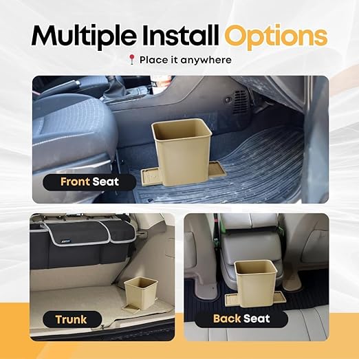 Car Trash Can for Vehicles Leakproof Compact Garbage Bin w/ Stability Flap, Anti-Slip Base, Portable Trash Holder for Cars, Trucks, SUVs, Minivans Compact, Auto Container Organizer (Mocha, Small)