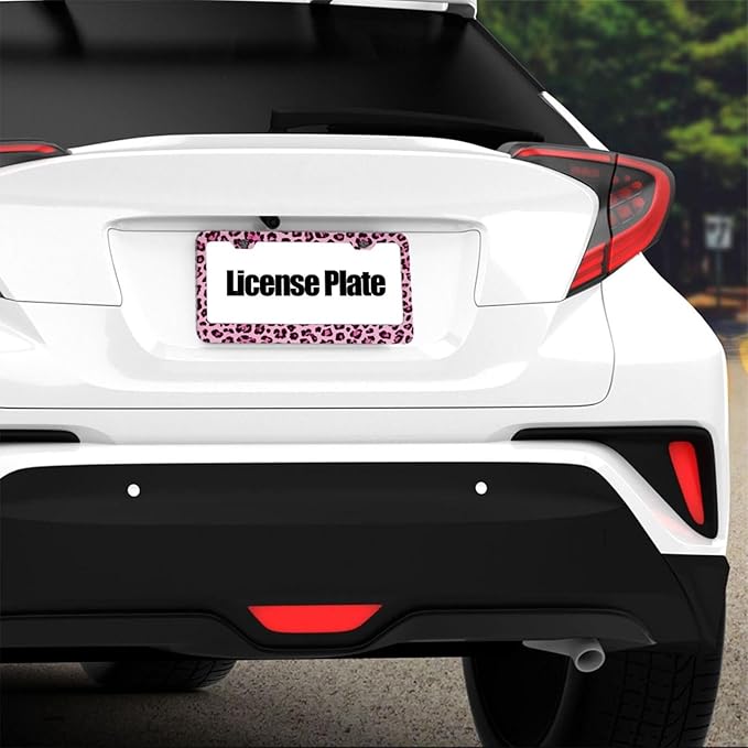 Pink Leopard & Cheetah Print License Plate Frame - Wild Animal Print Design License Plate Holder，Stylish Aluminum Front/Rear Car Tag Cover with Screws，Decorative for US Vehicle Standard for Women Men