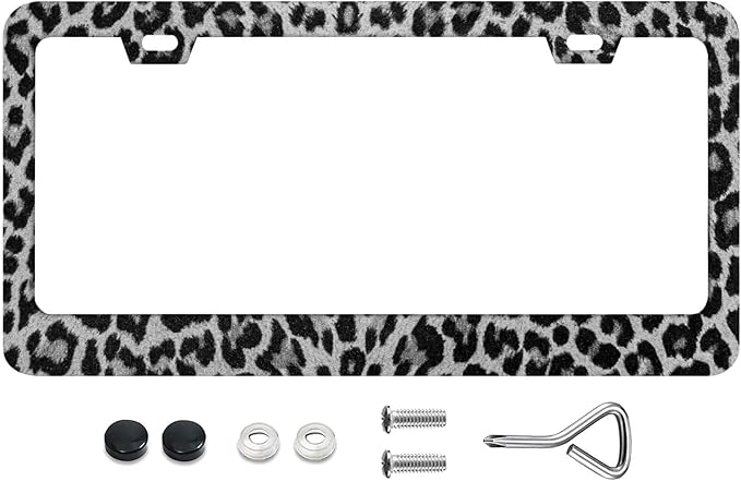 Leopard Print African Colorless Camouflage License Plate Frames Rust-Proof Stainless Steel Screws Fasteners Included Personalized Cover for Women and Men 12.3x6.3 Inch License Plate Holder -DATANSEN