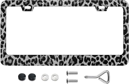 Leopard Print African Colorless Camouflage License Plate Frames Rust-Proof Stainless Steel Screws Fasteners Included Personalized Cover for Women and Men 12.3x6.3 Inch License Plate Holder -DATANSEN