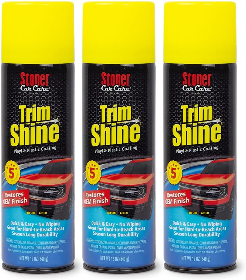 Stoner Car Care 91034-3PK Trim Shine – Vinyl and Plastic Protectant Coating for Interior & Exterior Car Detailing – Restores OEM Color, Adds Shine, UV & Water Protection – 12 Oz, Pack of 3