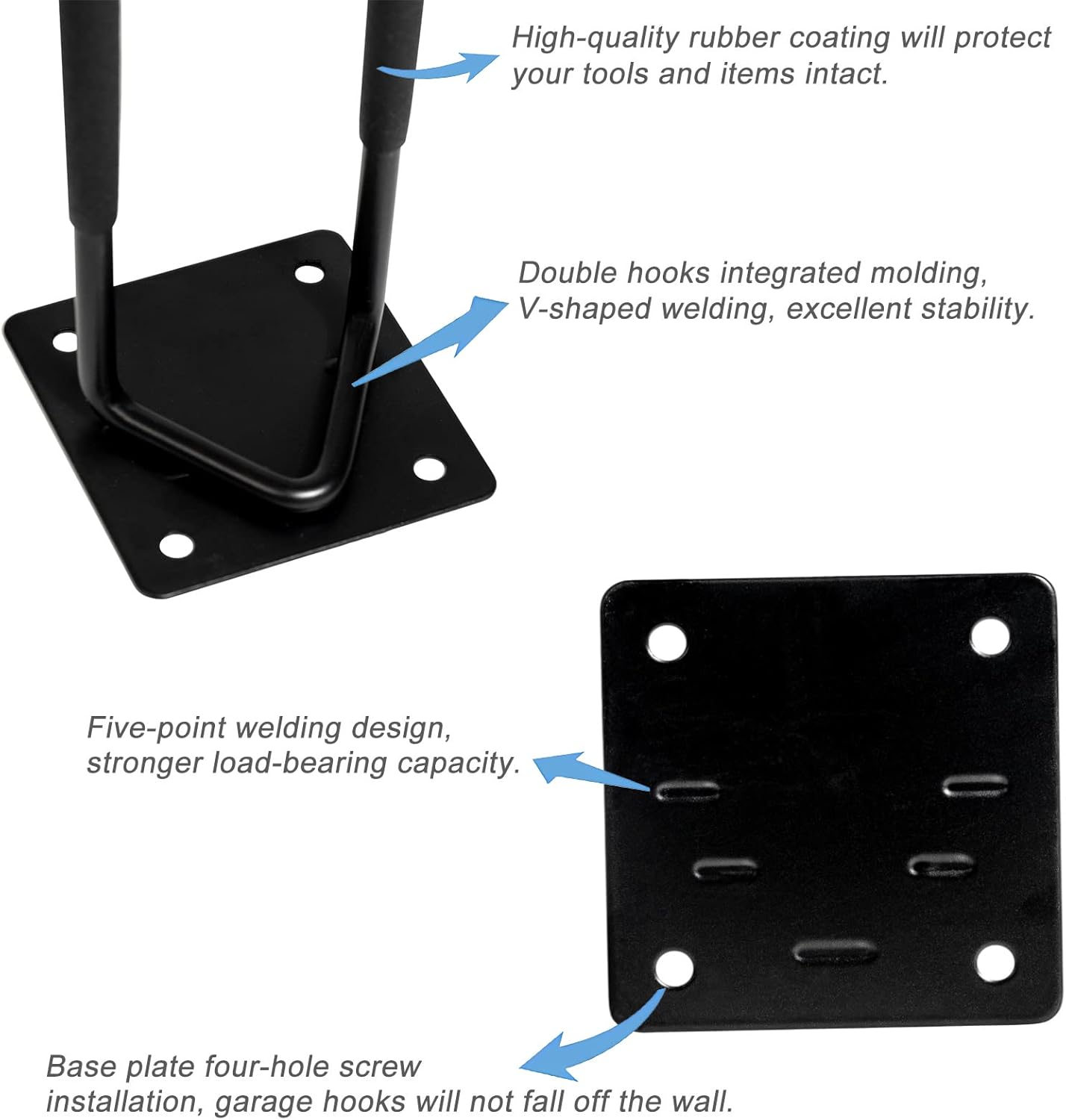 Garage Hook Hangers 2 Pcs, Shovel Holder Wall Mount, Rake Racks, Upgraded Ladder Hanger, Heavy Duty Folding Chair Rack, Garden Tool Hooks for Hanging Yard Tools, Ladders, Bikes and More