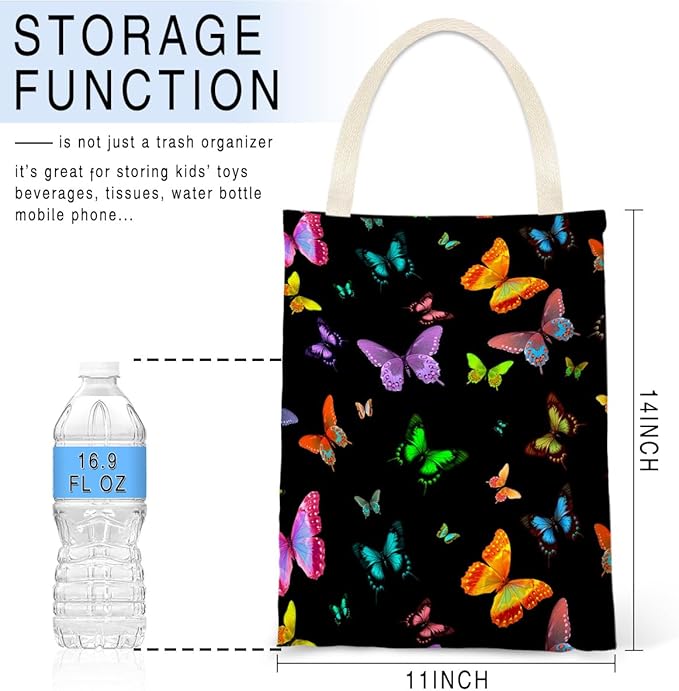 Car Trash Bag Hanging No Snap Small Garbage Bag for Car Back Seat Cute Printed One-handed Strap Trash Bags Car Accessories-Butterfly Car Trash Bags