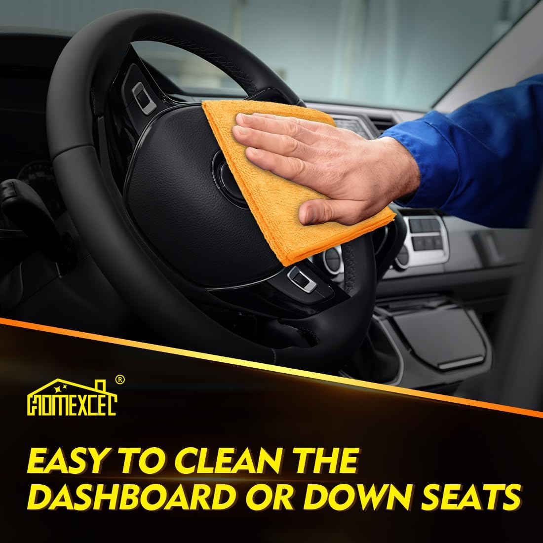 HOMEXCEL Yellow Microfiber Cleaning Cloths 12 Pack, 12.5 x 12.5 inch Microfiber Towel for Cars, Ultra Absorbent Car Washing Cloth, Lint Free Streak Free Cleaning Rags for Car, Kitchen, and Window