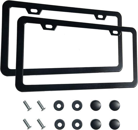 2PCS Premium Matte Black License Plate Frames, Solid Rust-Proof Aluminum Holder with 2 Holes, Universal Car Frame for Women and Man, Including Screws, by Lengnoyp.
