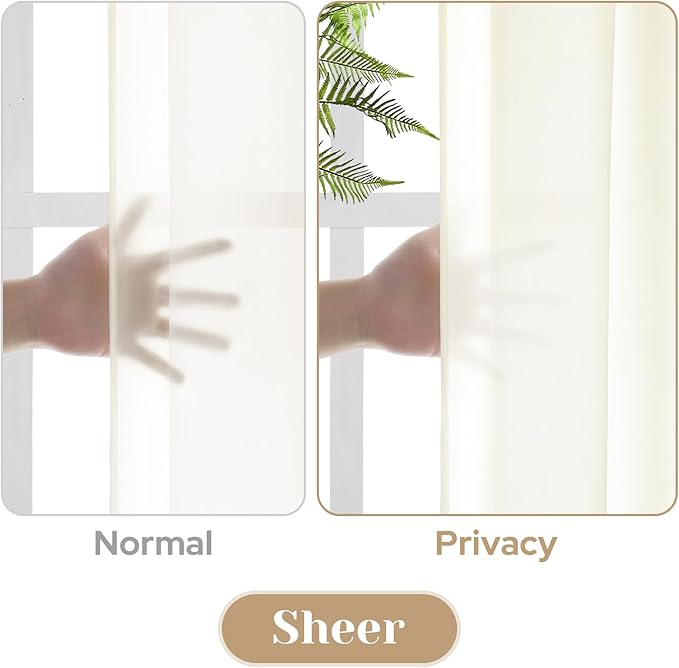 HOMEIDEAS Non-See-Through Cream Yellow Privacy Sheer Curtains, 52 X 54 Inches Long 2 Panels Light Yellow Sheer Curtains Light Filtering Window Drapes for Bedroom Living Room