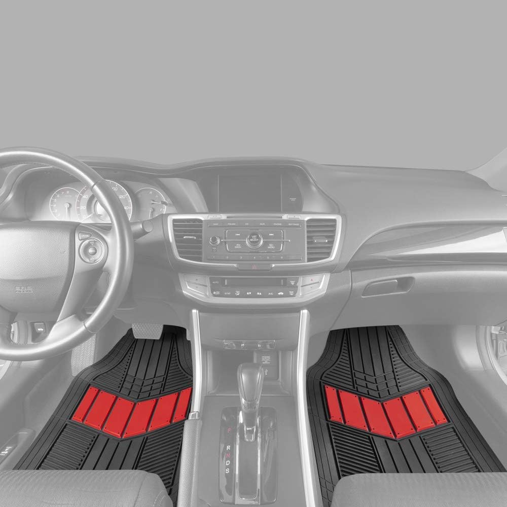 BDK Rubber Car Floor Mats All Weather Waterproof 4-Piece Sporty Two-Tone Design Car Mats Full Set - Universal Trim-to-Fit Floor Mats for Car, SUV, & Trucks - Car Carpet Protector