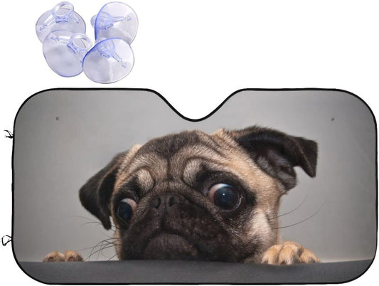 Pug Dog Car Windshield Sunshade Front Window Sun Visor Protector Foldable Shield Cover for Truck SUV