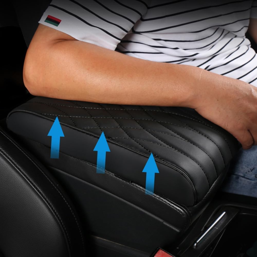 Leather Car Center Console Armrest Mat, for Audi Q5 SUV FY/80A 2017 2018 2019 2020 2021 2022 2023 2024 Car Armrest Box Pad Cover, Waterproof Seat Protector,Black, normal