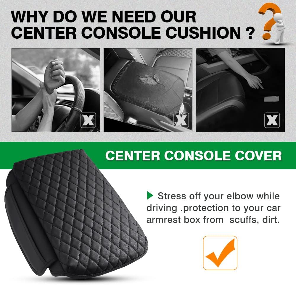 Shademax Custom for Center Console Cover Jeep Grand Cherokee L Accessories 2021-2023 2024 2025 2026 Armrest Cover Center Console Pad Leather Armrest Seat Box Cover Protector with Pockets Storage Bag