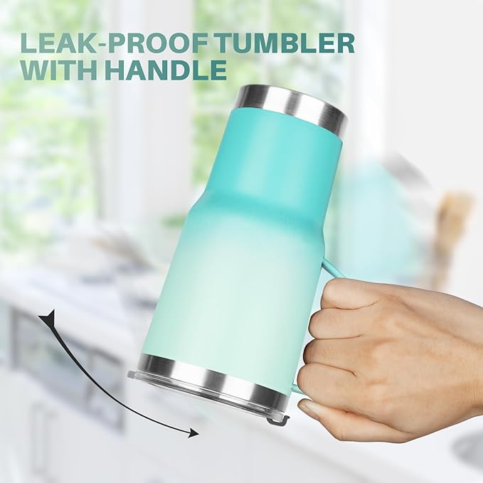 20 oz Tumbler with Handle, Stainless Steel Insulated Tumbler with Lid and Straw, Double Wall Vacuum Insulated Coffee Mug Tumbler, Insulated Coffee Thermal Cup for Cold and Hot(Mint Light Green)