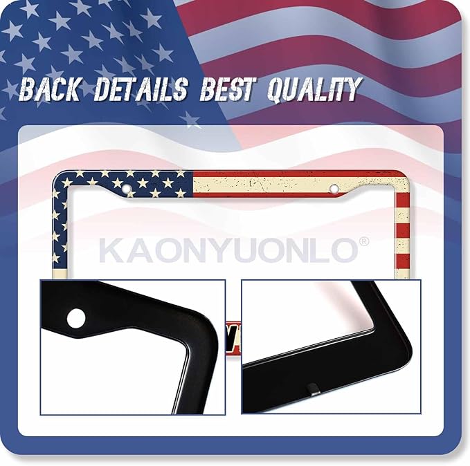 1PCS American Flag License Plate Frame Holder - USA Stars and Stripes Auto Universal Aluminum Matte Car Tag Holder Covers with Sticker & Screws for Men (A-IGWT, 1 PCS)