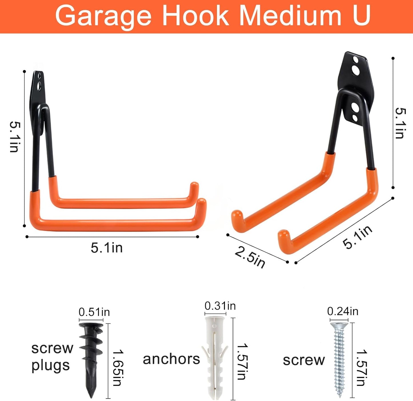 AOBEN Garage Hooks Heavy Duty, Steel Garage Storage Hooks, Utility Tool Hangers and Combinable Wall Mount for Organizing Ladder, Hold Chairs, Heavy Tools (Medium U, 10 Pack)