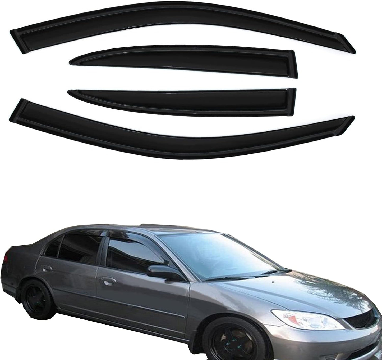 Smoke Sun/Rain Guards Wind Deflector Compatible with 2001-2005 Honda Civic Sedan Window Visors 4pcs 94213