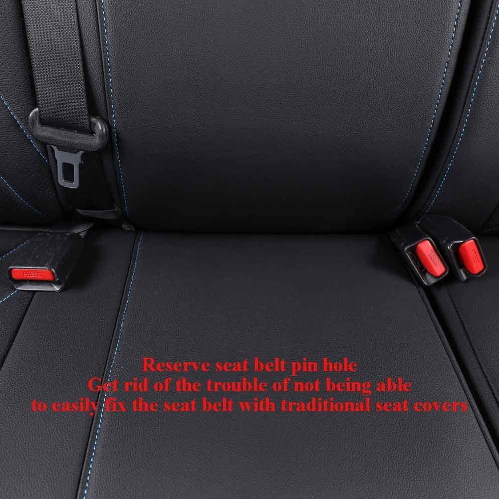 EKR Custom Fit Tacoma Leather Car Seat Covers for Select Toyota Tacoma 2012 2013 2014 2015 (Regular Seats)- Full Set, Leather (Black with Blue Trim)