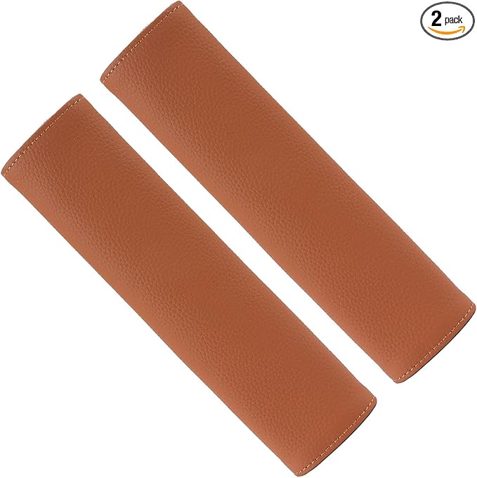 Car Seat Belt Covers for Adults Soft Leather Safety Seatbelt Shoulder Pad Neck Cushion Protector Comfortable Driving Car Accessories Truck SUV Airplane Backpack (SC01Brown-12.4in-2Pack)