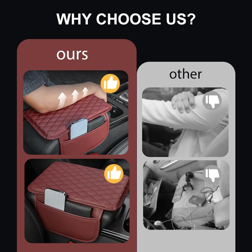 Memory Cotton Leather Car Armrest Box Pad, 2025 New Universal Style Memory Cotton Car Armrest Box Pad, Upgrade Vehicle Seat Box Cushion Protector for SUV Truck (Light Brown)