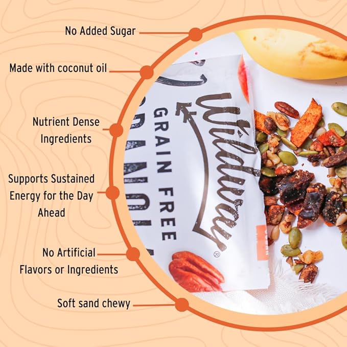 Wildway Keto Granola | Peach Pecan | Grain-Free, Certified Gluten-Free Cereal | Vegan, Low Carb | No Sugar Added | Paleo-Friendly | Non-GMO Fruit & Nut Clusters | Nutrient-Rich Snack | 8 oz, 6 Pack