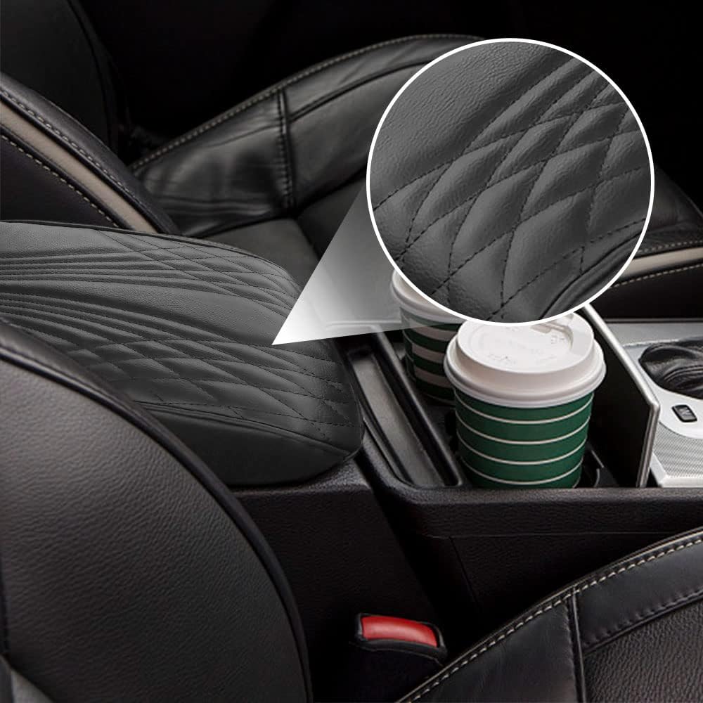 2025 Upgrade Universal Style Memory Cotton Car Armrest Box Pad,New Leather Car Armrest Box Pad Car Center Console Cover Pad,Vehicle Seat Box Cushion Protector for SUV Truck (Black, Angle Pattern)
