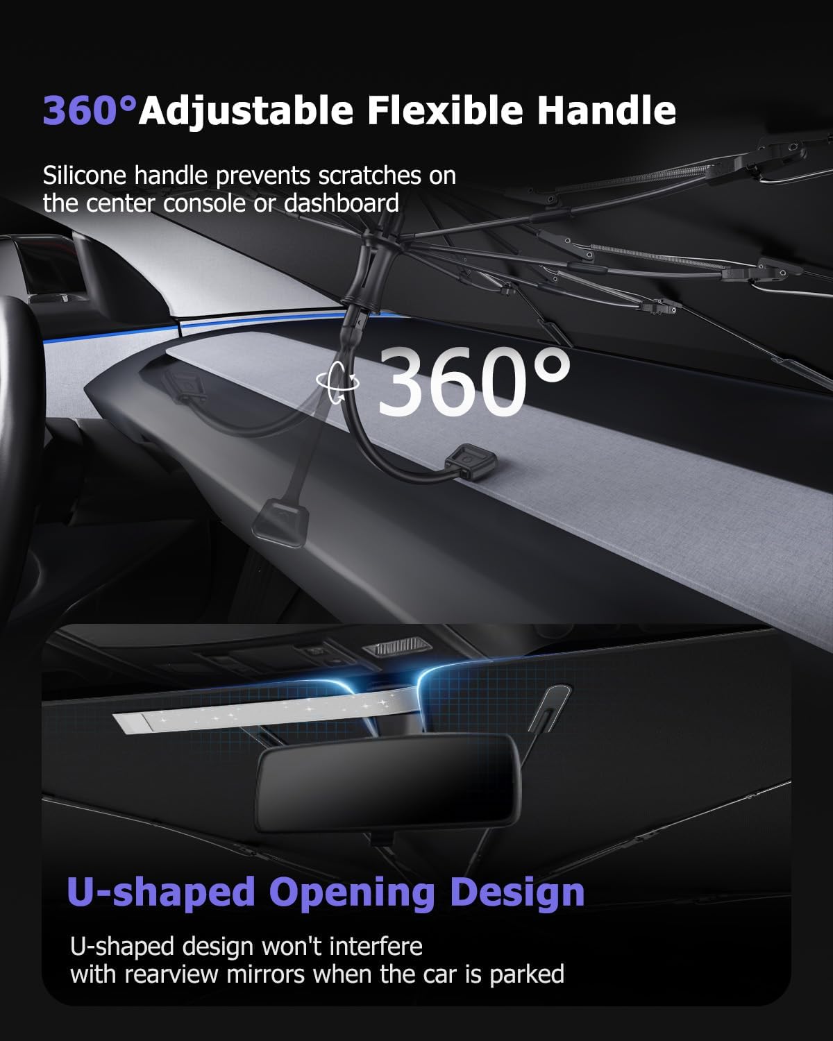 2025 Upgrade Car Windshield Sun Shade Windshield Sunshade Umbrella [Star Fabric] Protect Car from Sun Rays&Heat Damage Keeps Vehicle Cool, Spring Structure Edge Fits Sedans,SUVs,Trucks,Hatchbacks (M1)