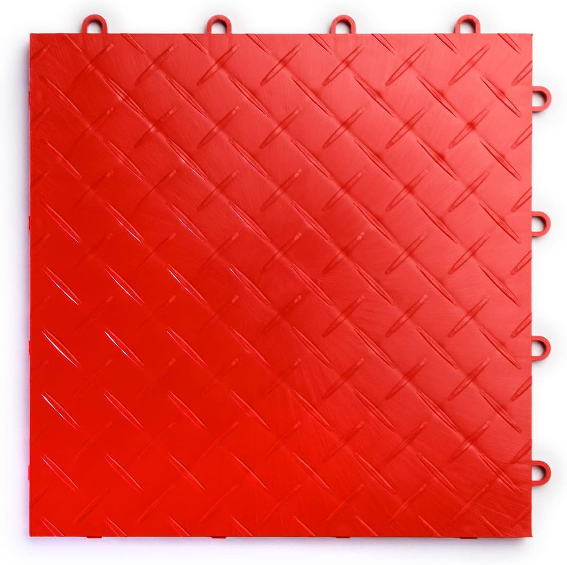 Big Floors RaceDeck Diamond Plate Design, Durable Interlocking Modular Garage Flooring Tile (Red, 48 Pack of 12 x 12" Tiles)