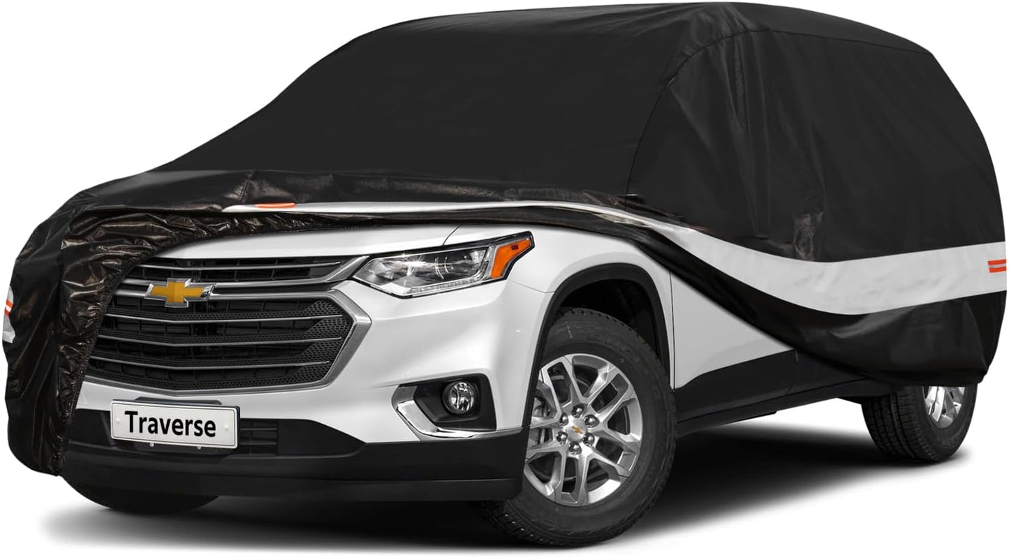 10 Layers SUV Car Cover Custom Fit for Chevrolet Chevy Traverse (2009-2024) Waterproof All Weather for Automobiles, Outdoor Full Cover Sun UV Rain Protection with Cotton.Black