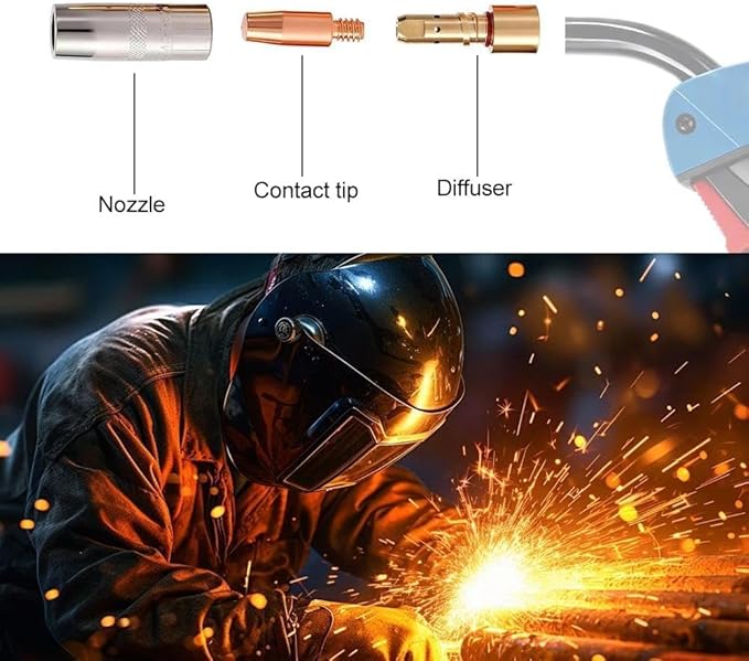 12-PK MIG Welding Gun Kit with .045" Tips - Nozzles - Diffusers Compatible with Lincoln Magnum PRO 250L/300L (KP2744-045, KP2742-1- 62R, KP2746-1)