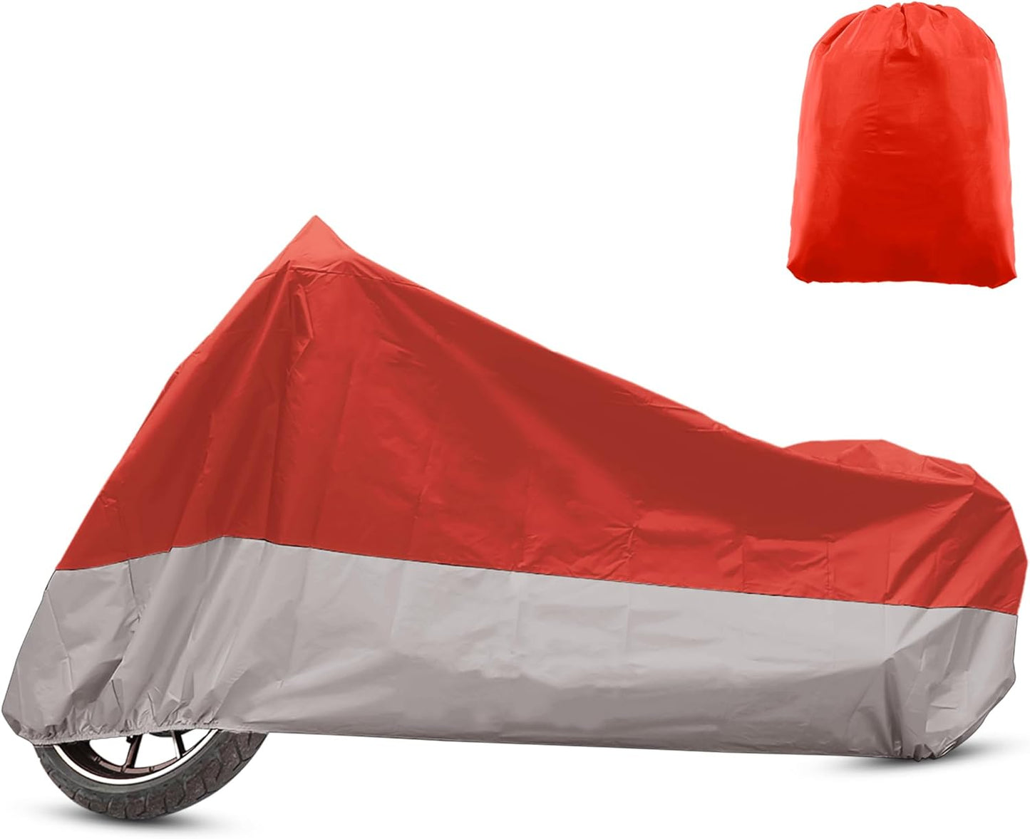 X AUTOHAUX Motorcycle Cover for Harley Davidson for Honda for Suzuki All Season Waterproof Sun Outdoor Protection Motorbike Cover Fits Up to 96.46'' Motorcycles Cover XL Red Silver Tone