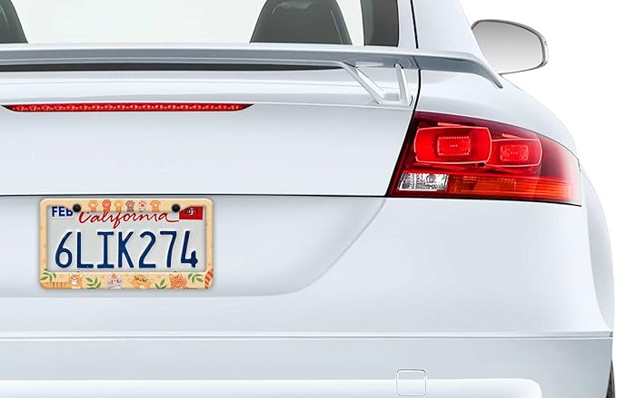 2PCS Yelloe Cat Pattern License Plate Frames for Men Women - Universal Aluminum Stainless Steel Kitten Personalized Car Tag Covers Holder with Screws, Caps, Rattle Proof Pads and Handlebar Stickers