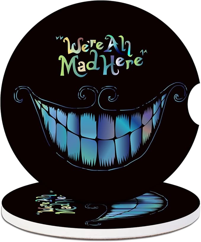 2 Pack Car Cup Holder Coasters - Halloween Alice Absorbent Ceramic Coaster, Car Coasters for Cup Holders, Car Interior Accessories for Women Men