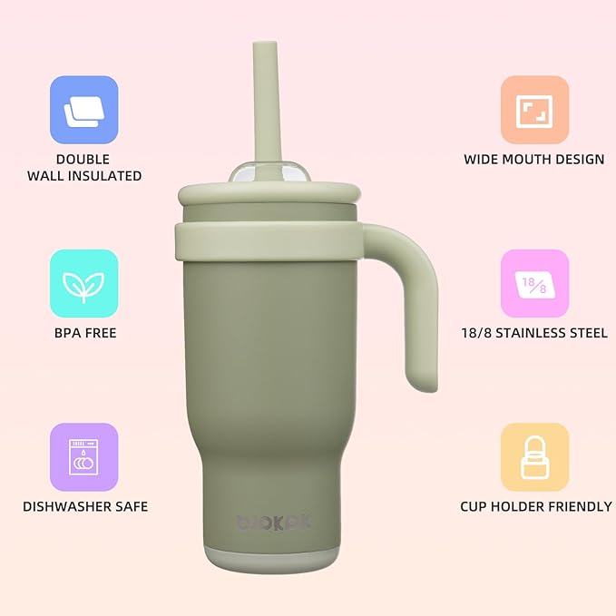 BJPKPK 18 OZ Insulated Travel Tumbler with Handle and Straw, Stainless Steel Water Bottle, Double Wall Vacuum Insulated Mug, for Work, Car, Travel, Forest Green