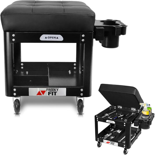 Rolling Creeper Garage Shop Seat for Men, Padded Mechanics Stool with Tool Tray Storage for Garage, Rolling Workshop Stool with Wheels, Auto Creeper Seat, 330 LBS Capacity, Heavy Duty, Black