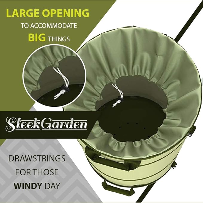 Collapsible -45 Gallon Canvas Garden Waste Bag -Pop-up Bucket Reusable Yard Leaf Bag Holder- Heavy Duty Hardshell Bottom ??with Drain Holes for Lawn Pool Garden Camping Trash Debris Bag with Handles