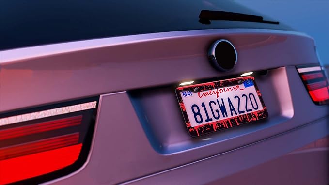 2PCS Red Blood Pattern License Plate Frames for Men Women - Universal Aluminum Stainless Steel Personalized Car Tag Covers Holder with Screws, Caps, Rattle Proof Pads and Handlebar Stickers
